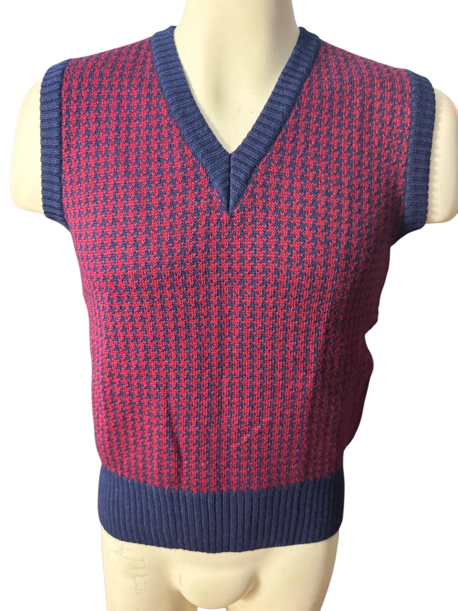 Vintage 70's check sweater vest M The Hecht Co Italy