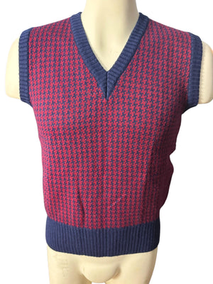 Vintage 70's check sweater vest M The Hecht Co Italy