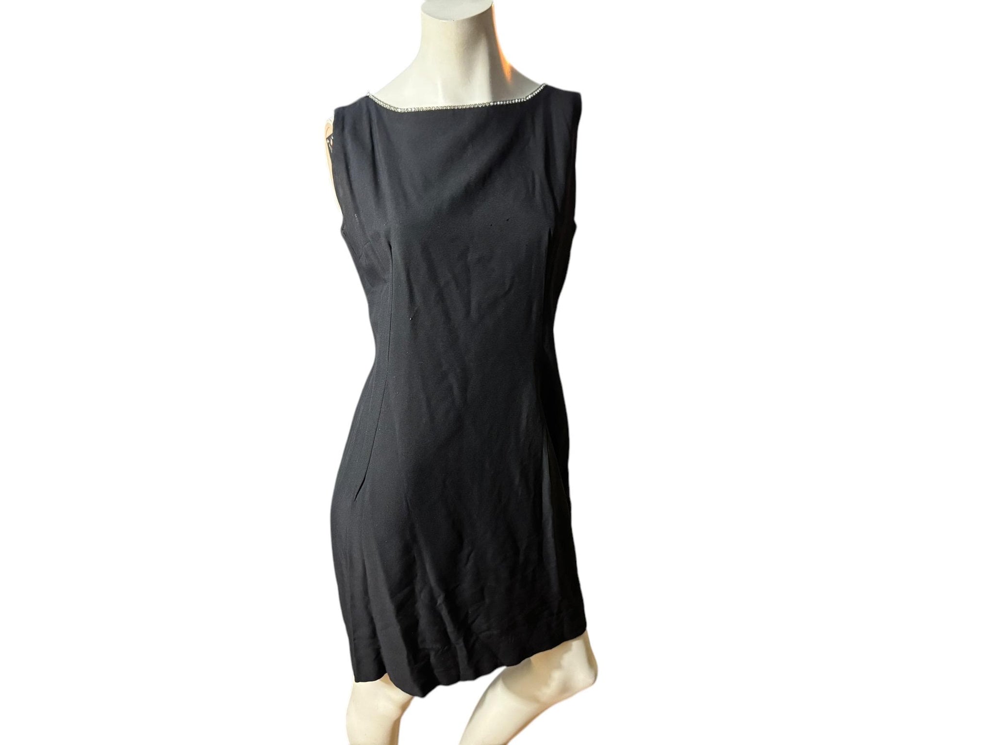 Vintage 60's black rhinestone fitted dress M L