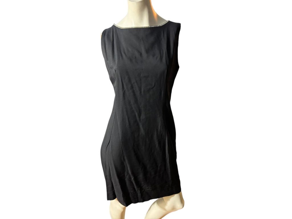 Vintage 60's black rhinestone fitted dress M L