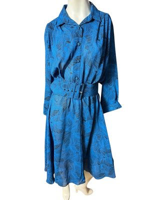 Vintage 80's blue & black dress L Alexis