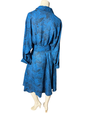 Vintage 80's blue & black dress L Alexis