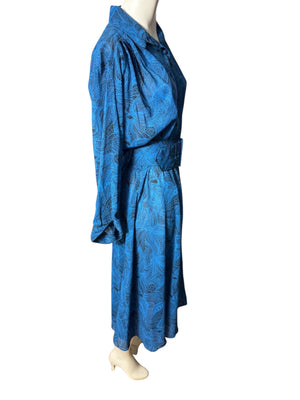 Vintage 80's blue & black dress L Alexis