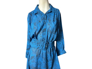 Vintage 80's blue & black dress L Alexis