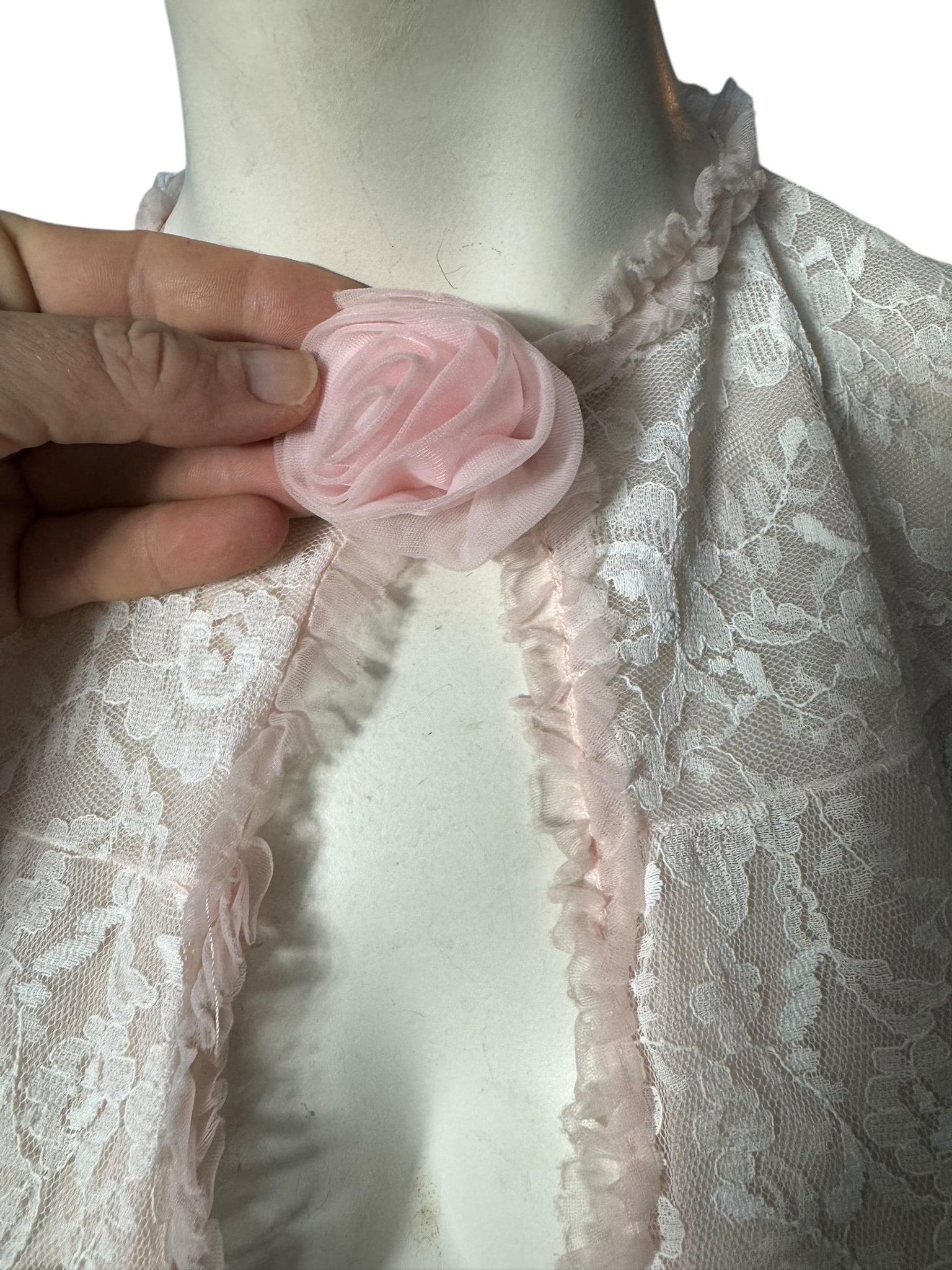 Vintage 60's pink lace bed jacket S Jacque Orsim