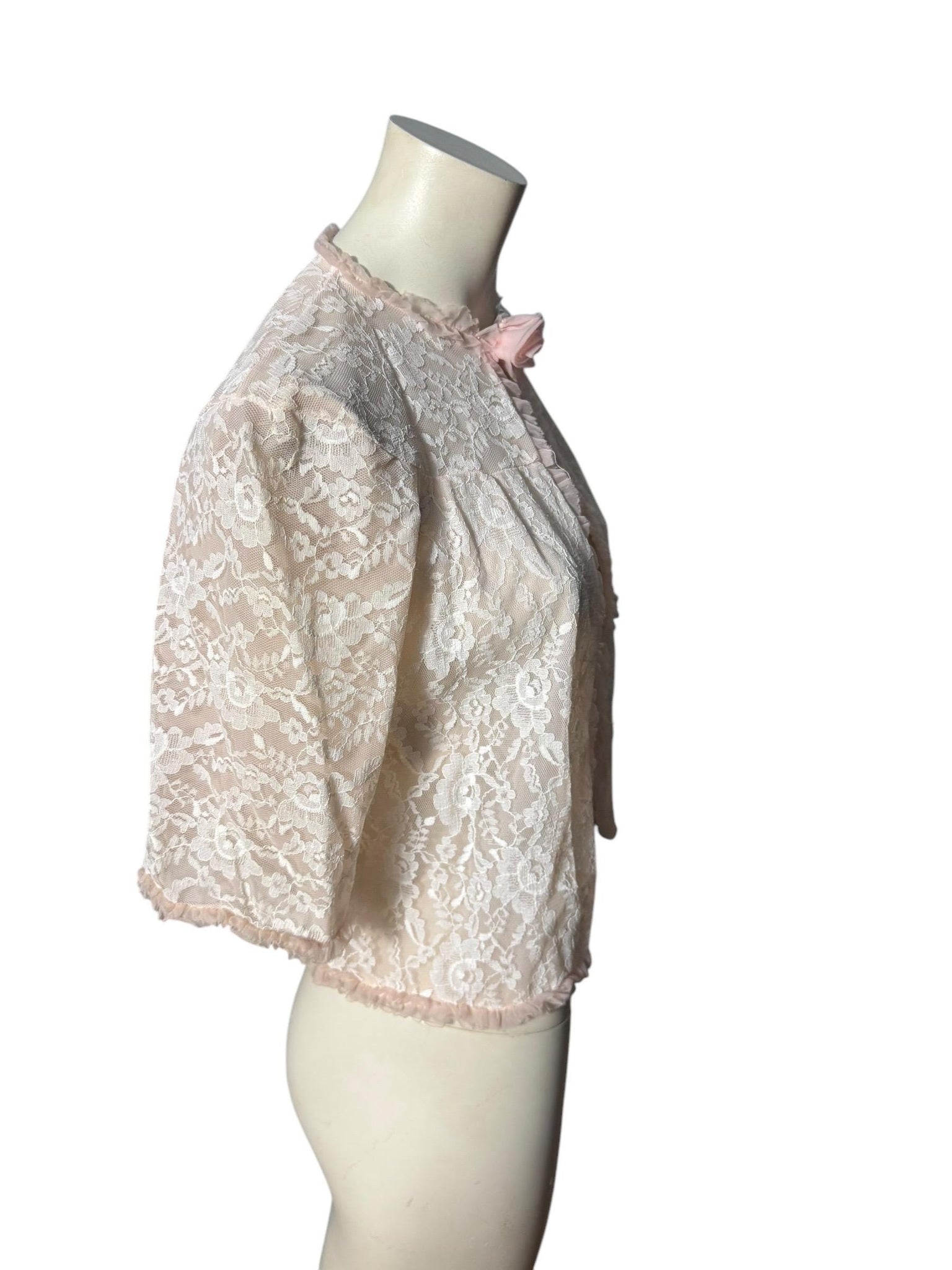 Vintage 60's pink lace bed jacket S Jacque Orsim