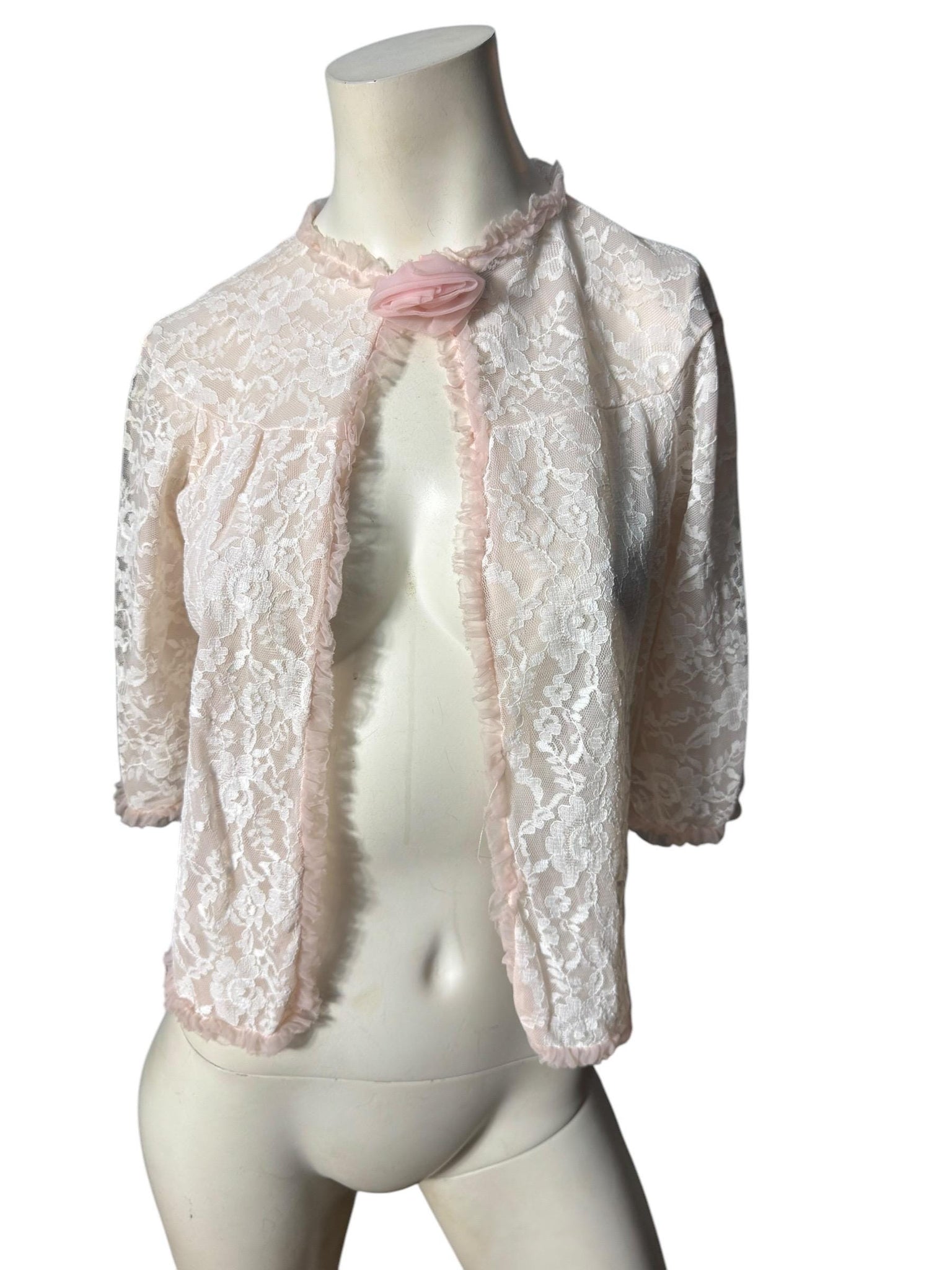 Vintage 60's pink lace bed jacket S Jacque Orsim