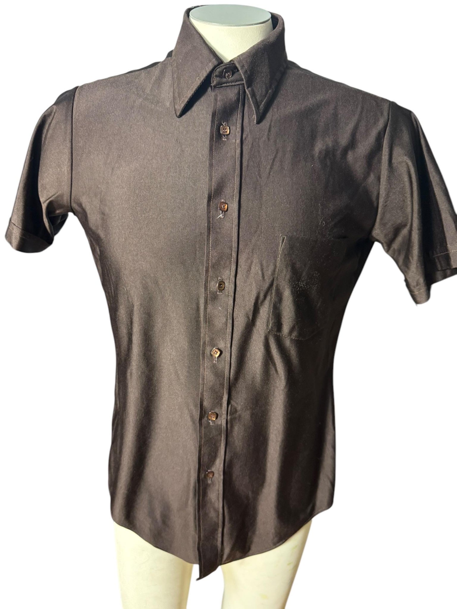 Vintage 70's brown shirt nylon S M Holmes