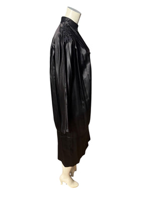 Vintage 80's black silky bead dress L XL More-Jazz