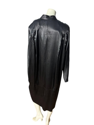 Vintage 80's black silky bead dress L XL More-Jazz