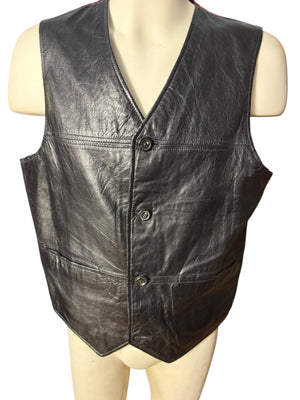 Vintage men's black leather vest XL Pelle Studio
