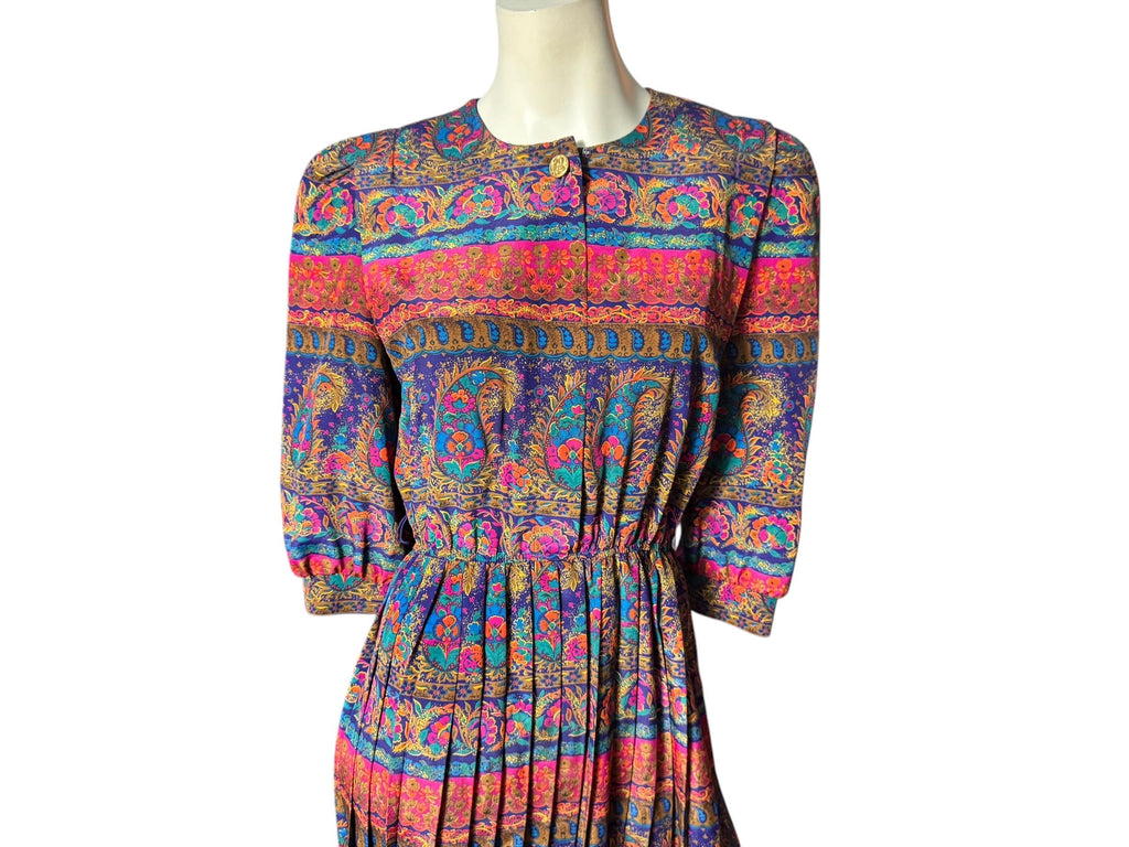 Vintage 80's paisley floral dress 10 Ladt Carol Petites