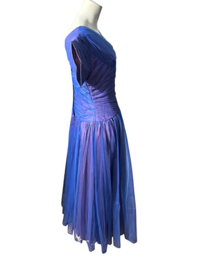 Vintage 40's Emma Domb blue & purple formal dress gown L
