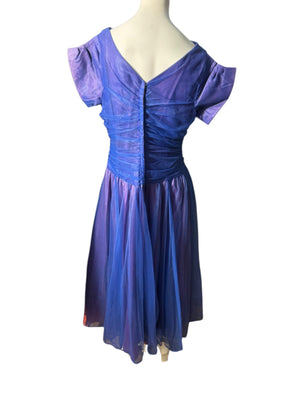 Vintage 40's Emma Domb blue & purple formal dress gown L