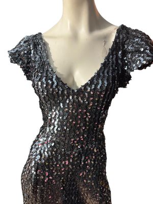 Vintage 80's black & silver sequin dress M