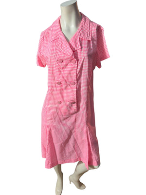 Vintage 60's pink check day dress L