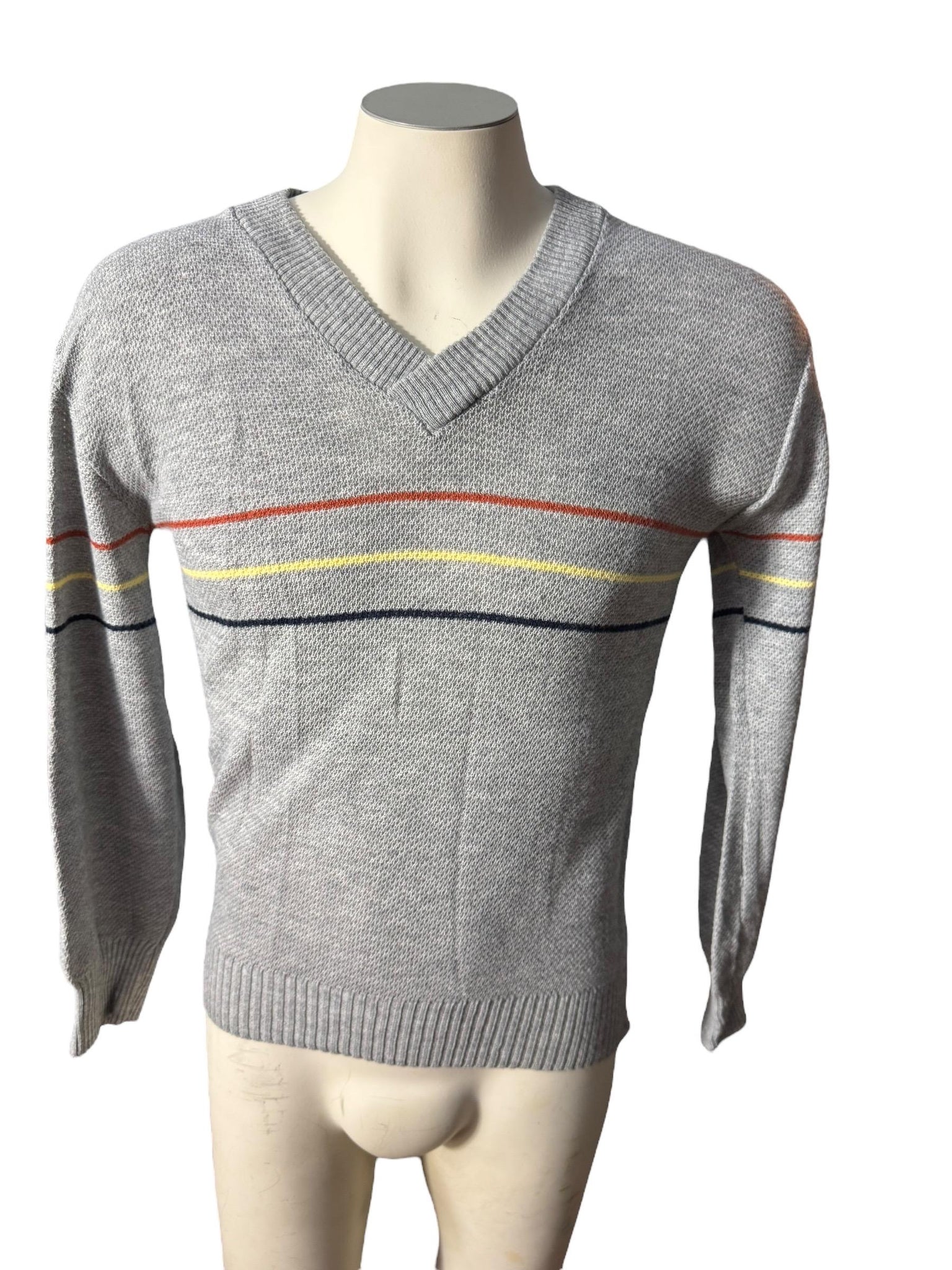 Vintage 70's men's gray striped sweater M