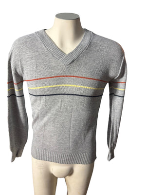 Vintage 70's men's gray striped sweater M
