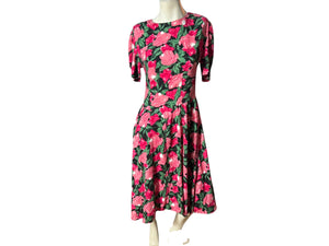 Vintage 80's floral pink rayon dress M Country Romance