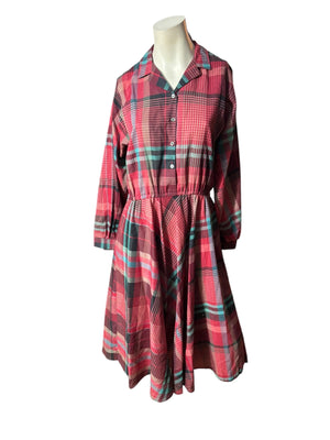 Vintage 80's red plaid shirt dress L EJM