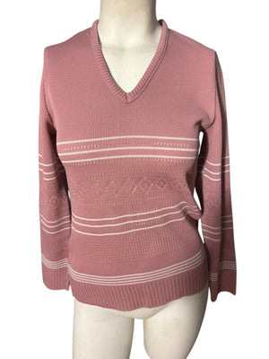 Vintage 70's pink polyester knit striped top S