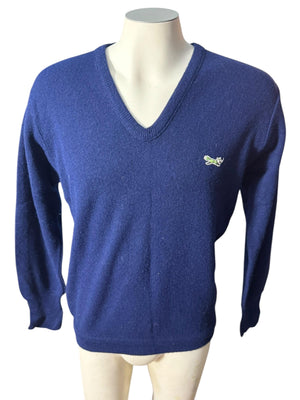 Vintage 70's men's blue v neck sweater M The Fox