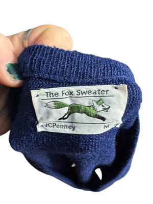 Vintage 70's men's blue v neck sweater M The Fox