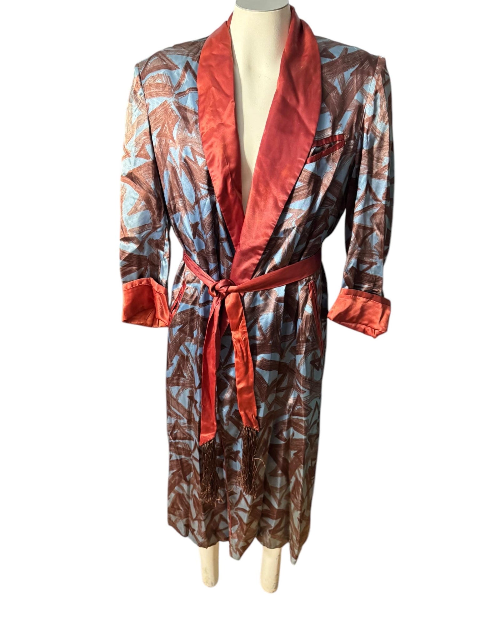 Vintage men's 60's smoking jacket robe rust satin