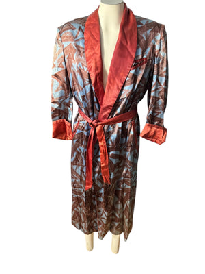 Vintage men's 60's smoking jacket robe rust satin