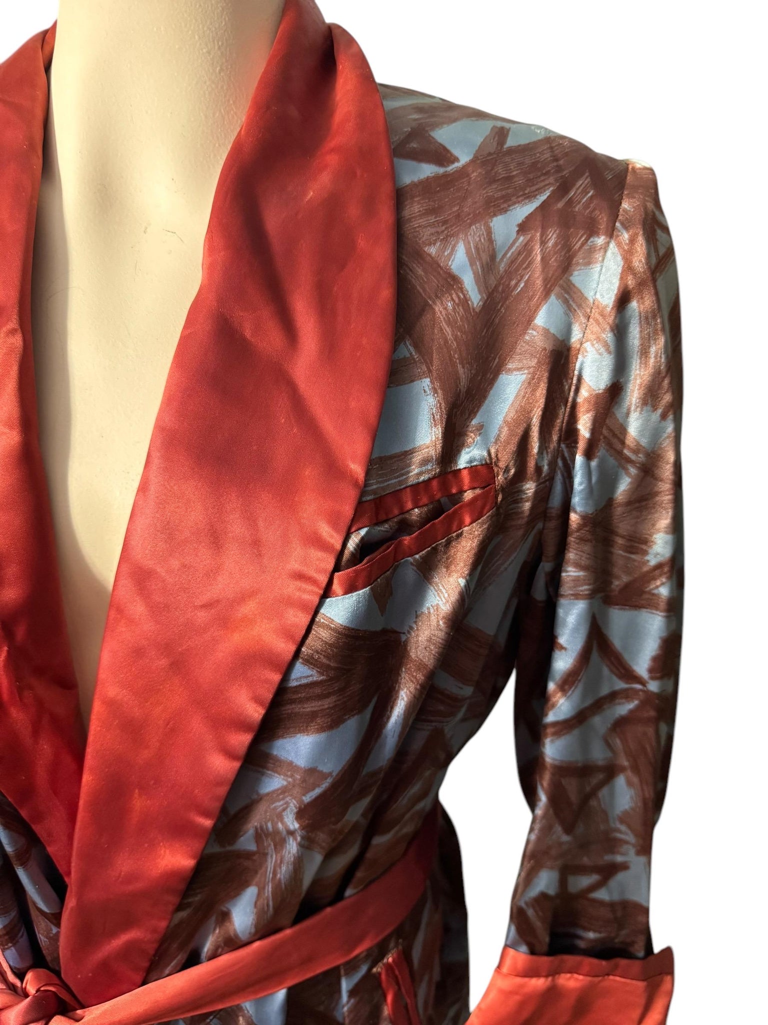 Vintage men's 60's smoking jacket robe rust satin