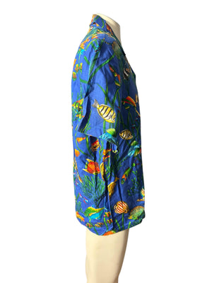Vintage 80's Hawaiian shirt L Wave fish pattern
