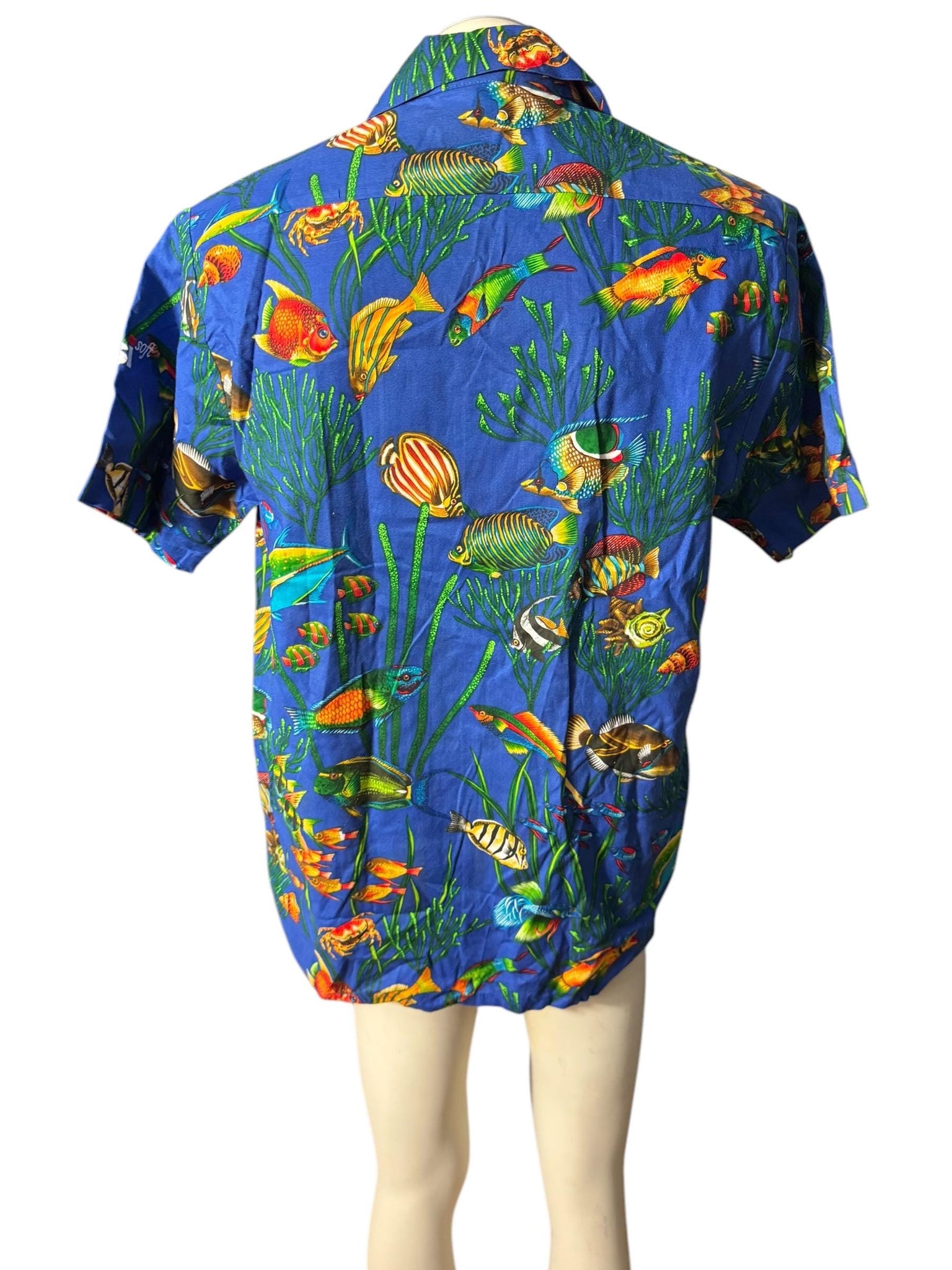 Vintage 80's Hawaiian shirt L Wave fish pattern