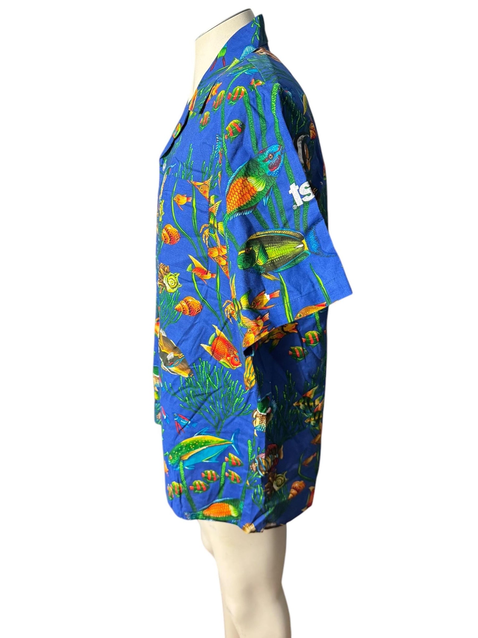 Vintage 80's Hawaiian shirt L Wave fish pattern