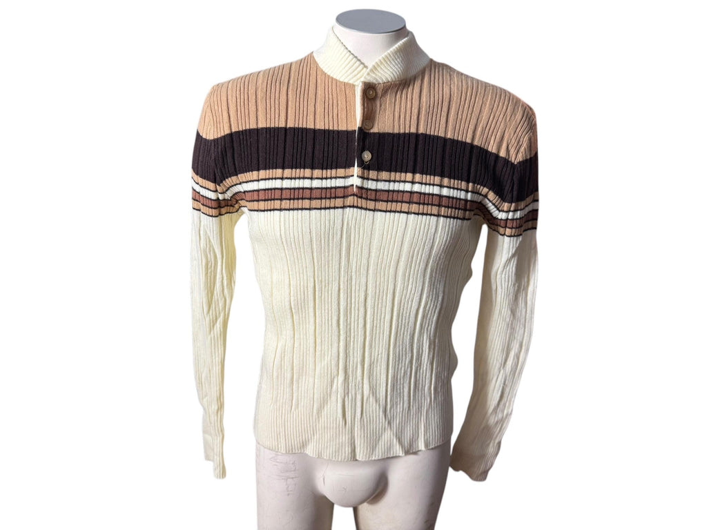 Vintage 70's men's brown striped sweater M Kennington