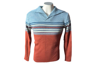 Vintage 70's men's blue & rust striped sweater M