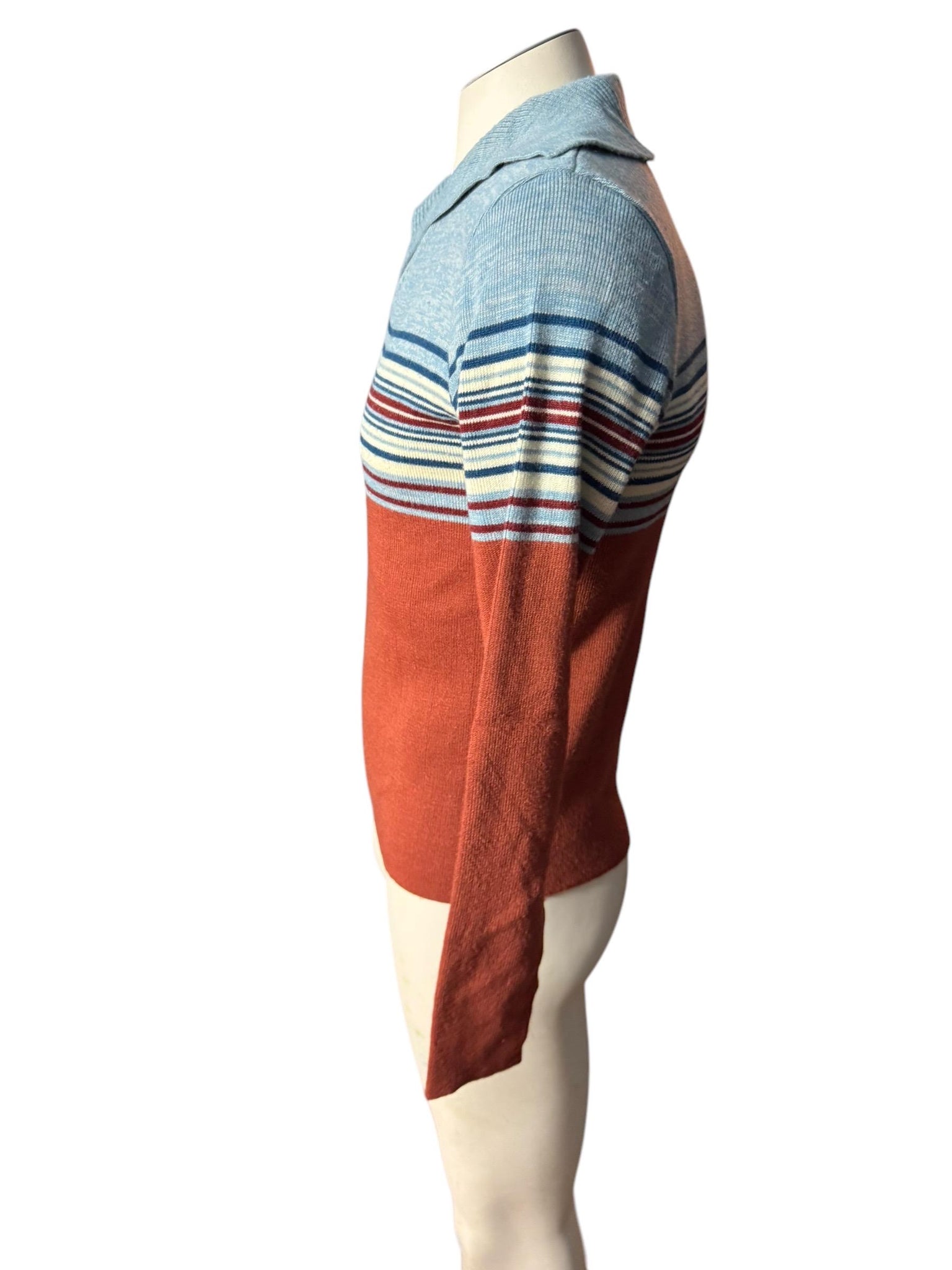 Vintage 70's men's blue & rust striped sweater M