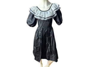 Vintage black lace full circle square dance dress S M