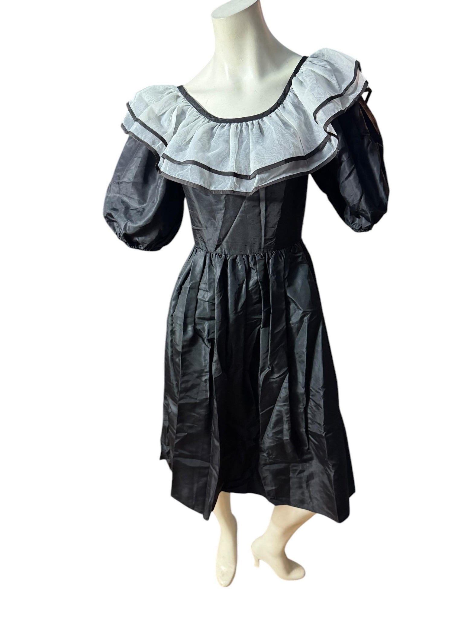 Vintage black lace full circle square dance dress S M
