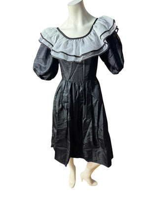 Vintage black lace full circle square dance dress S M