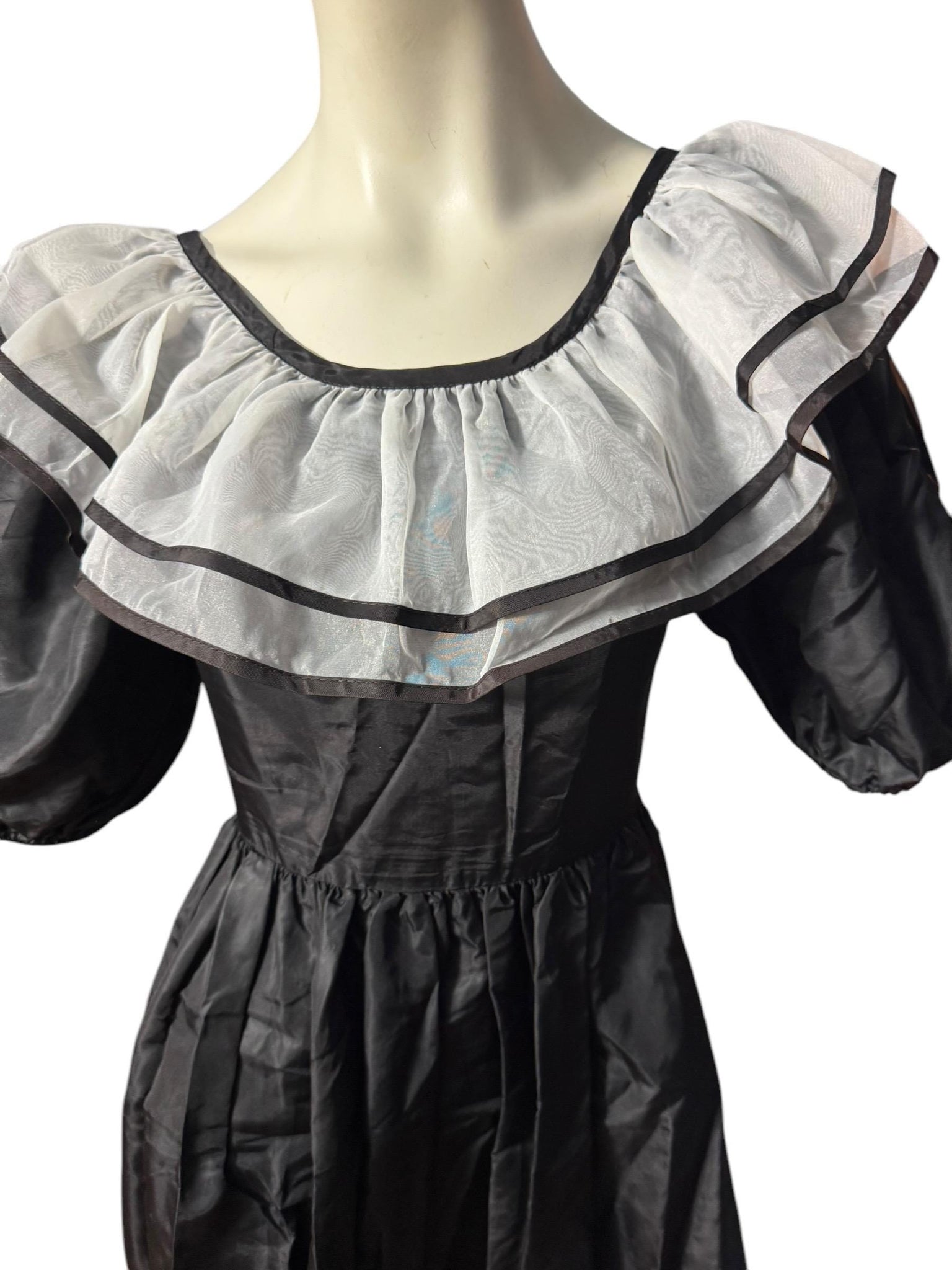 Vintage black lace full circle square dance dress S M