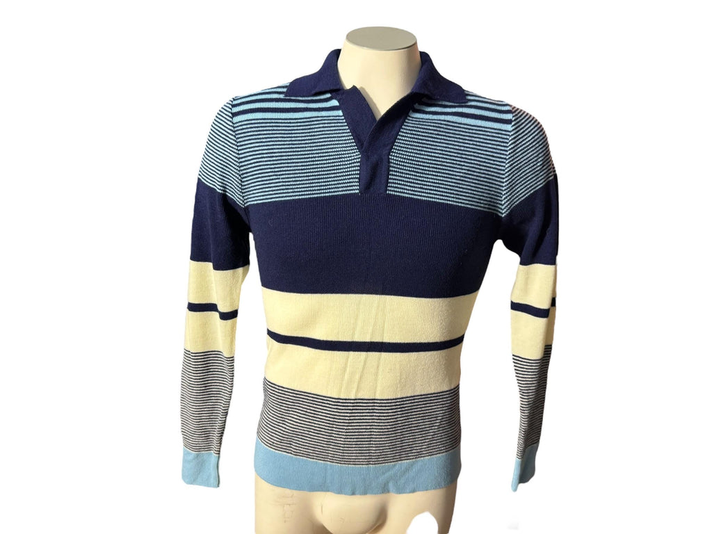 Vintage 70's men's blue striped sweater M Kings Road