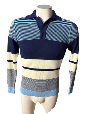 Vintage 70's men's blue striped sweater M Kings Road
