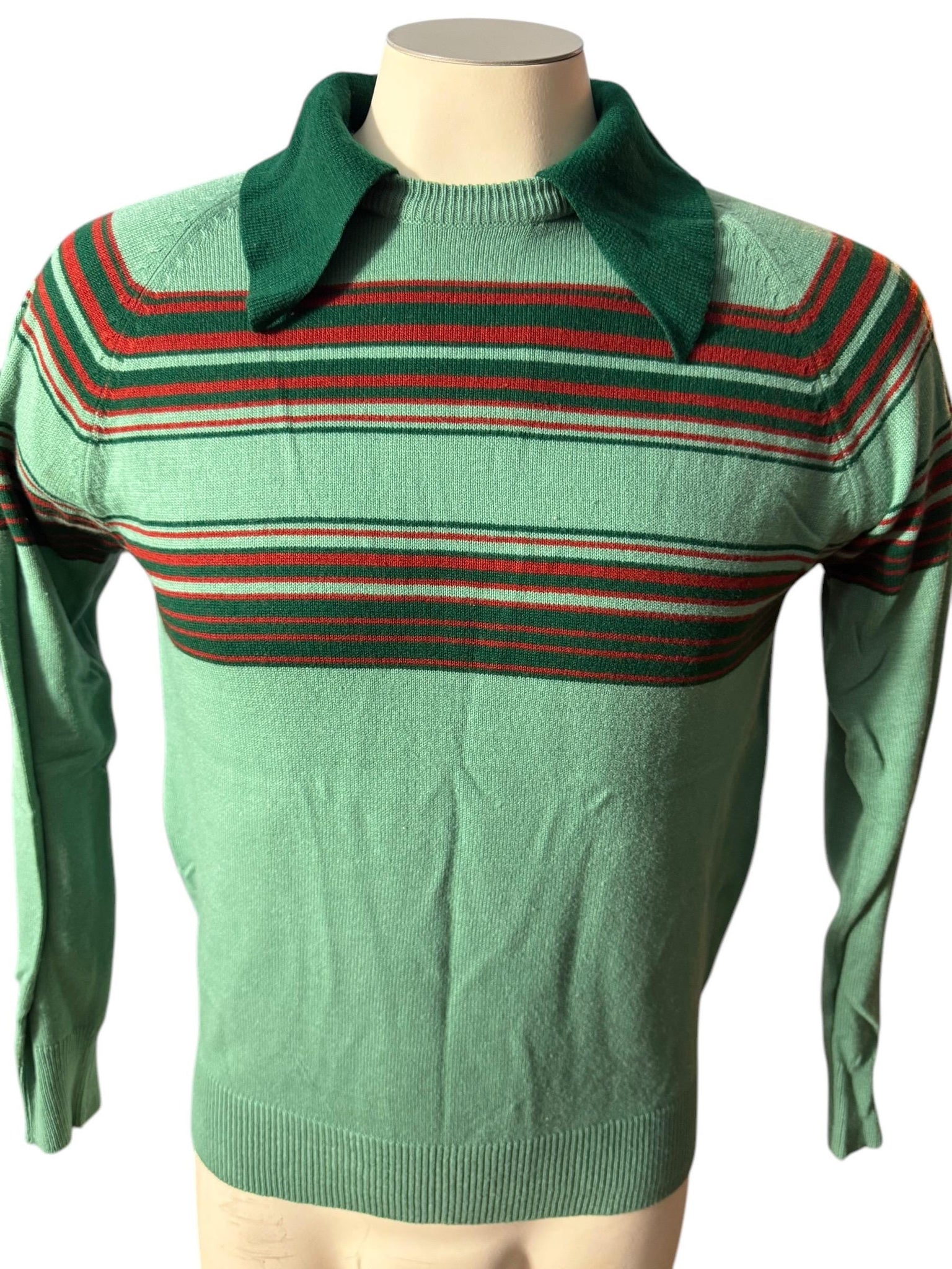 Vintage 70's men's green striped sweater M