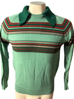 Vintage 70's men's green striped sweater M