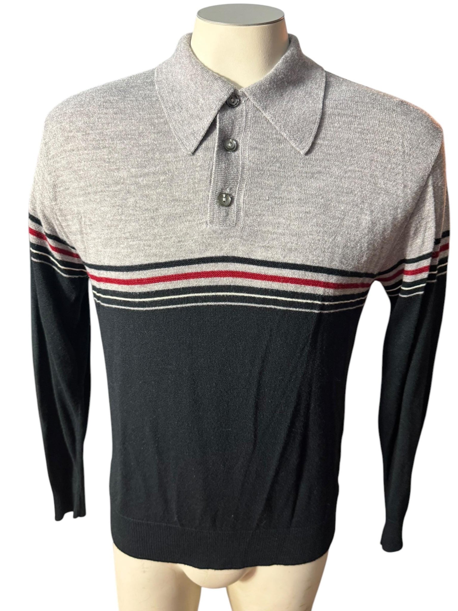 Vintage 70's men's black & gray striped sweater M Jantzen