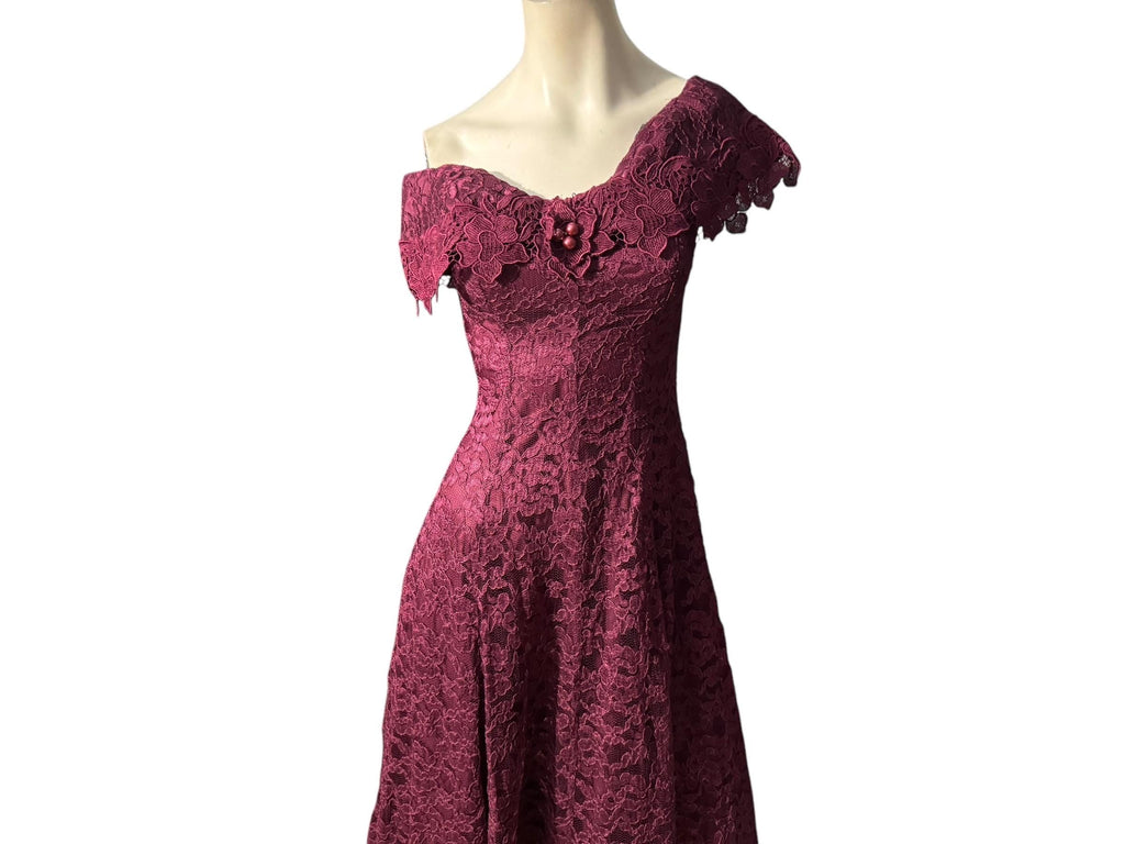 Vintage 80's maroon lace dress S 5/6 Cachet