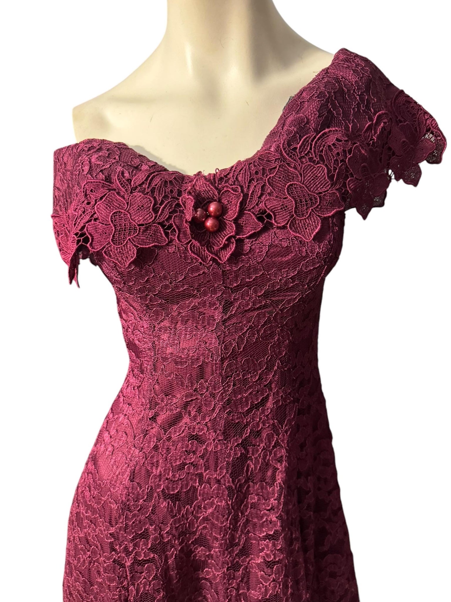 Vintage 80's maroon lace dress S 5/6 Cachet