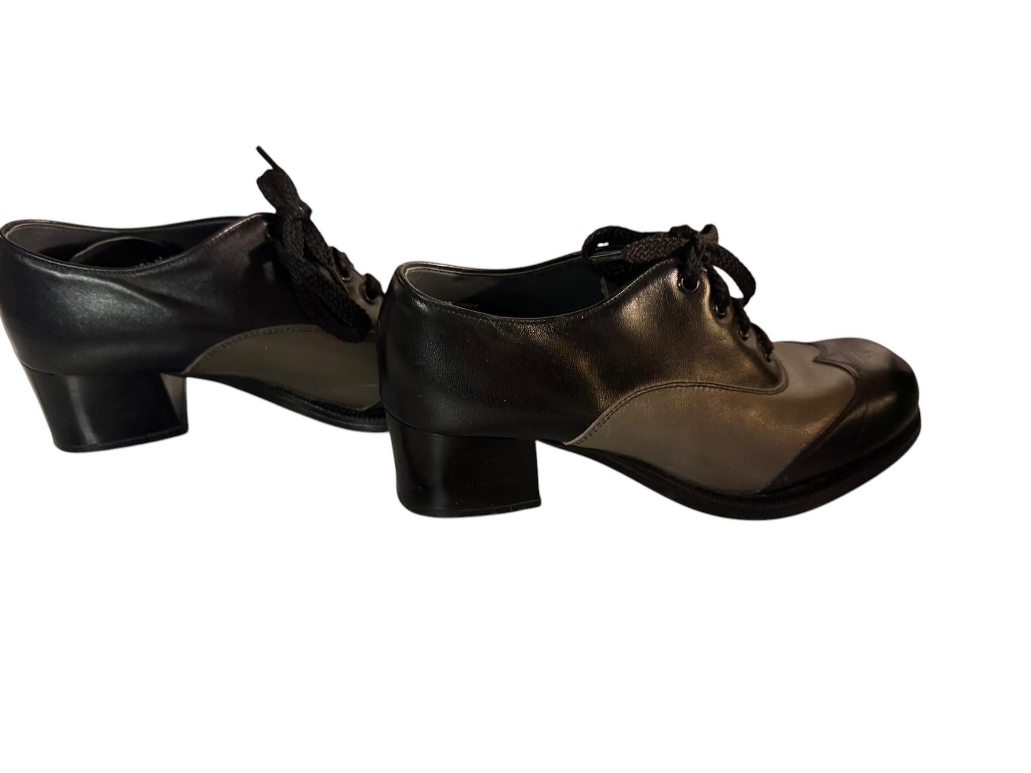 Vintage 70's oxford black & gray platform shoes M 5.5 W 7