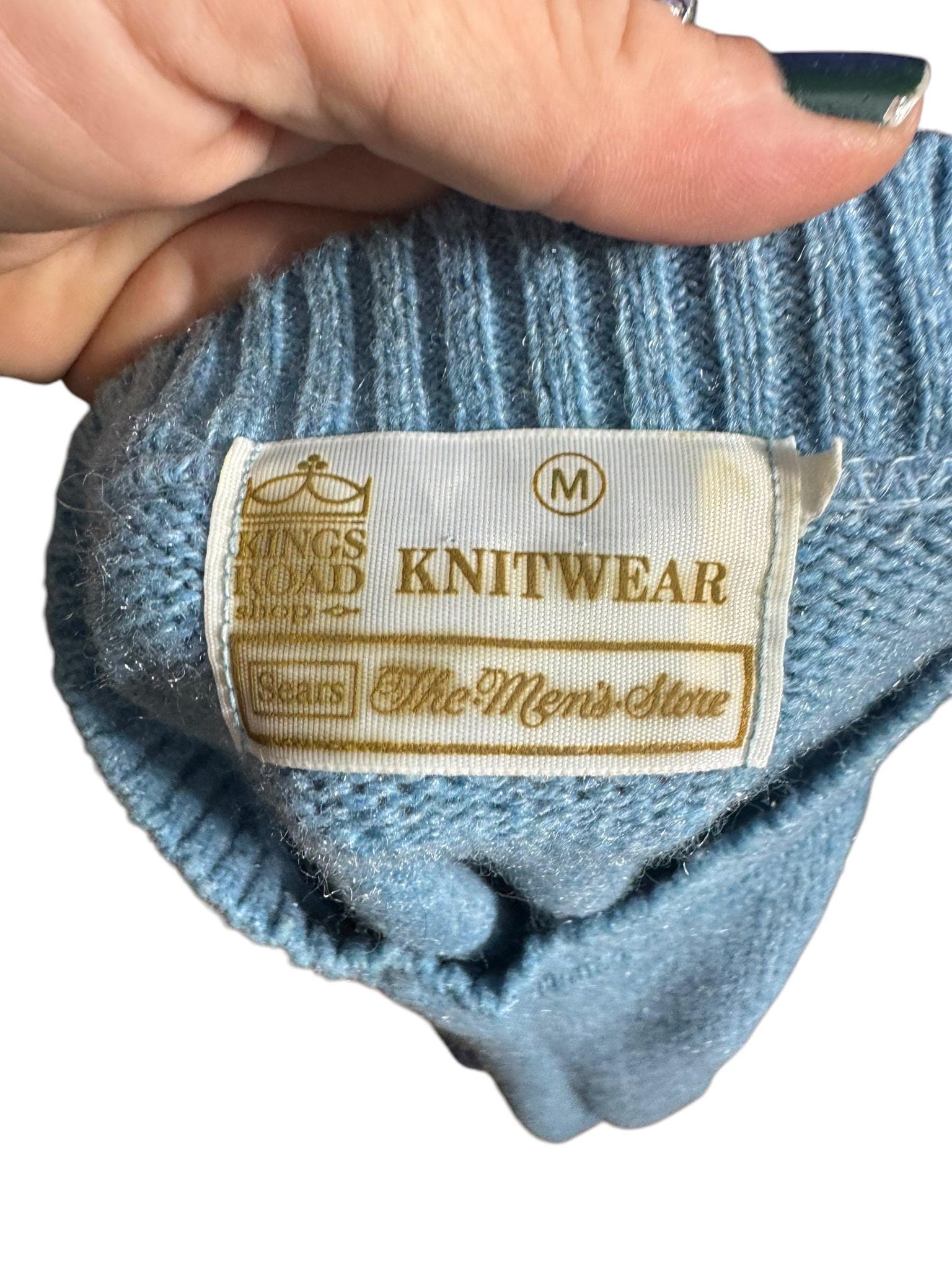 Vintage 70's blue ship sweater M Sears Kings Road