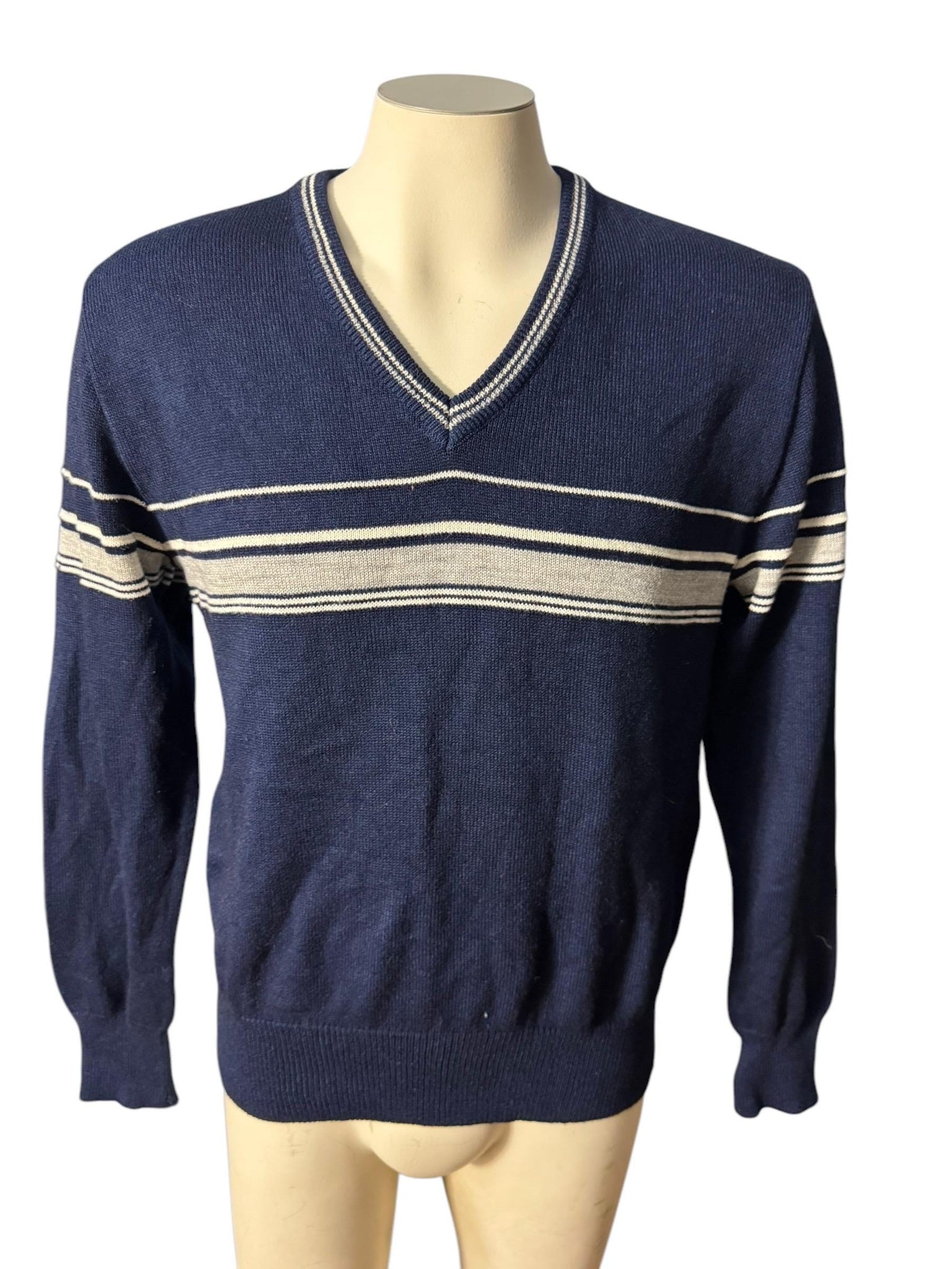 Vintage 70's men's V neck navy sweater L Andrew St John